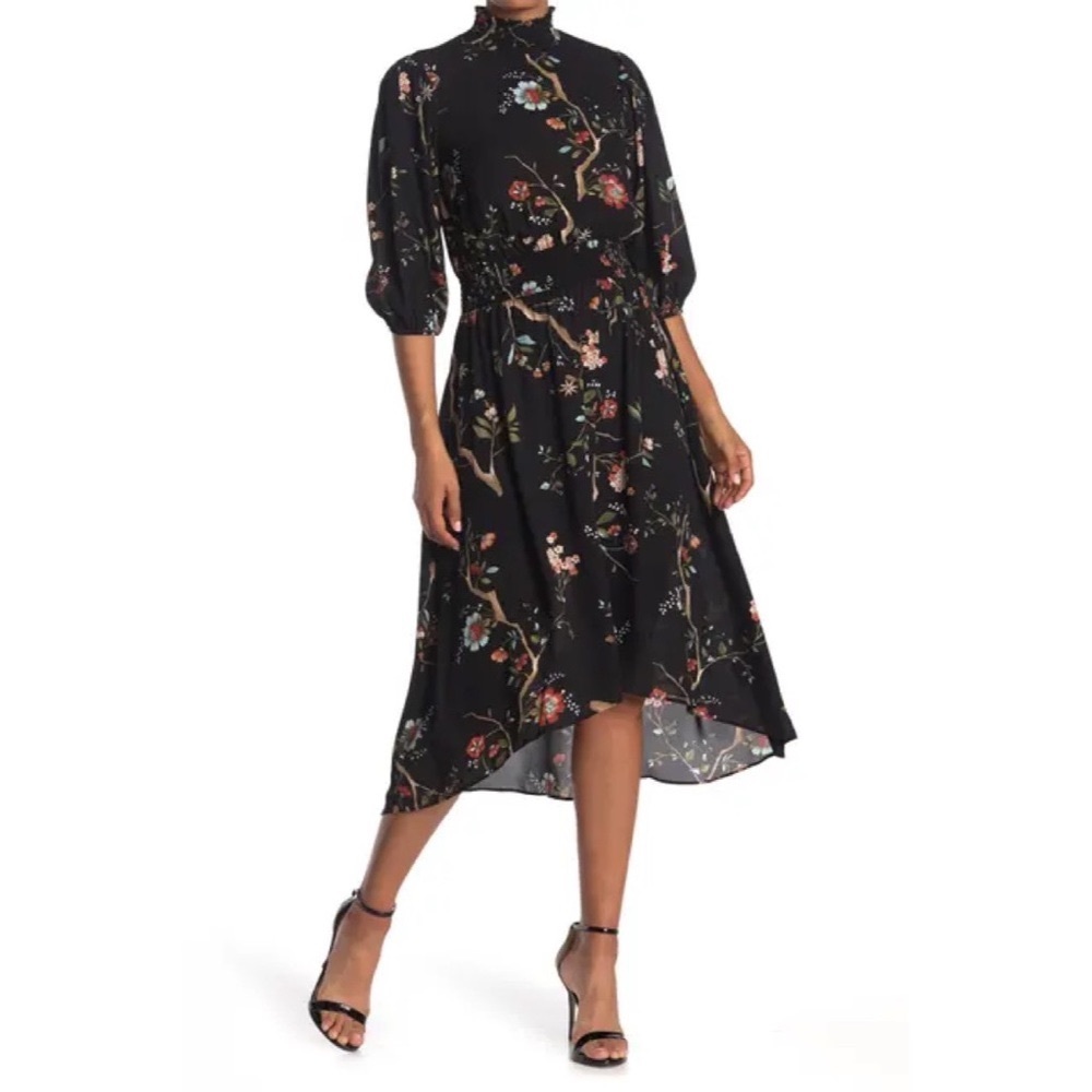 NWT Nanette Lepore Smock Neck Floral Midi Dress